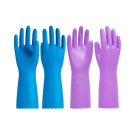 PACIFIC PPE 2 Pairs Dishwashing Cleaning Gloves with Latex free, Cotton lining, Kitchen Gloves (Purple+Blue, Large)