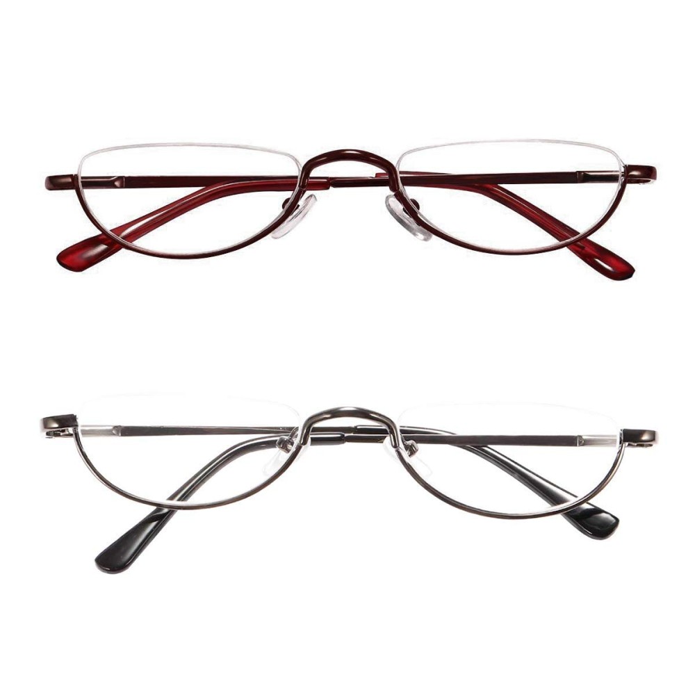 KoKoBin New Upgrade Half Reading Glasses-2 Pair Half Rim Metal Frame Glasses Spring Hinge Readers for Men and Women,Gunmetal and Brown 2.00