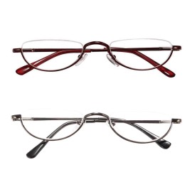 KoKoBin New Upgrade Half Reading Glasses-2 Pair Half Rim Metal Frame Glasses Spring Hinge Readers for Men and Women,Gunmetal and Brown 2.00
