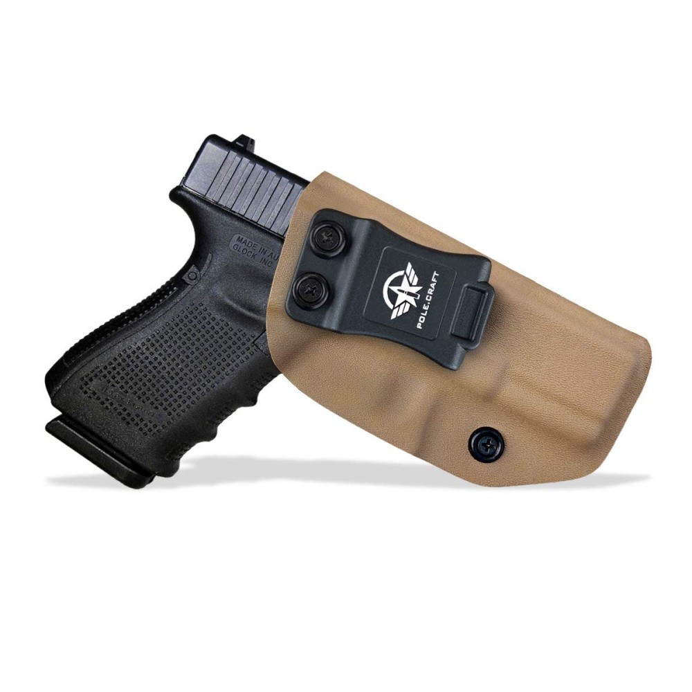 POLE.CRAFT IWB Kydex Holster Fit: Glock 19 19X 25 44 45 (Gen 1 2 3 4 5) & Glock 23 32 (Gen 3 4) - Inside Waistband Carry for G19 G19x G23 G25 G32 G44 G45 (Tan, Right)