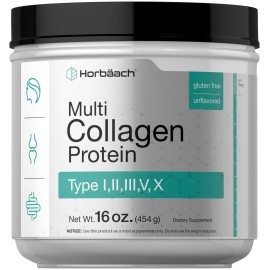 Horbach Multi Collagen Protein Powder 16 oz | Type I, II, III, V, X | Unflavored | for Men and Women | Non-GMO, Gluten Free Supplement