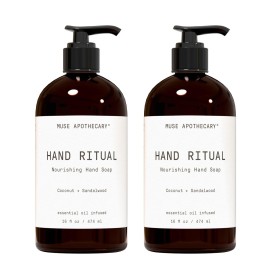 Muse Apothecary Hand Ritual - Aromatic and Nourishing Hand Soap, Infused with Natural Aromatherapy Essential Oils - USDA Certified Biobased - 16 oz, Coconut + Sandalwood, 2 Pack