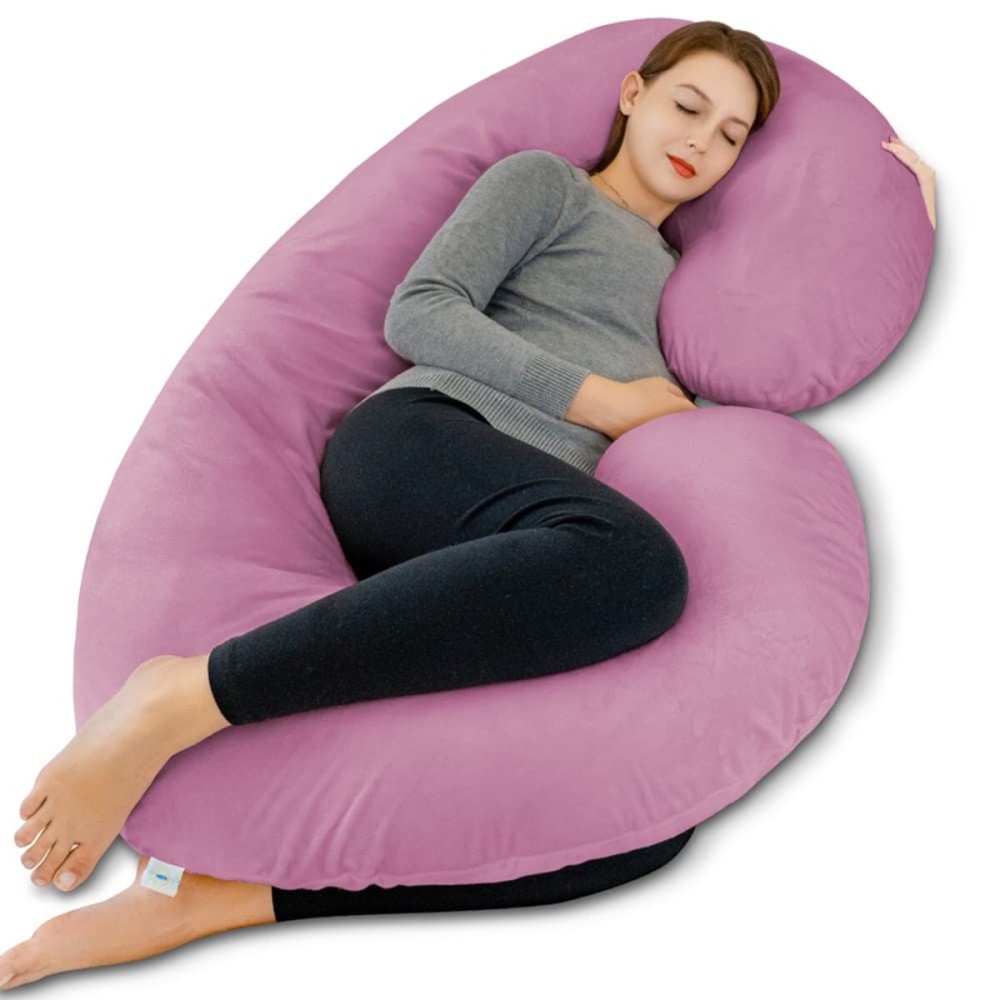 INSEN Pregnancy Pillow, Maternity Body Pillow with Velvet Cover,C Shaped for Side Sleeping (Purple Velvet)