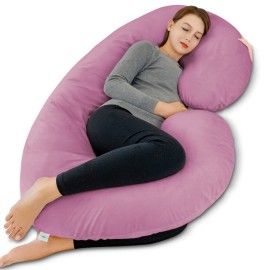 INSEN Pregnancy Pillow, Maternity Body Pillow with Velvet Cover,C Shaped for Side Sleeping (Purple Velvet)