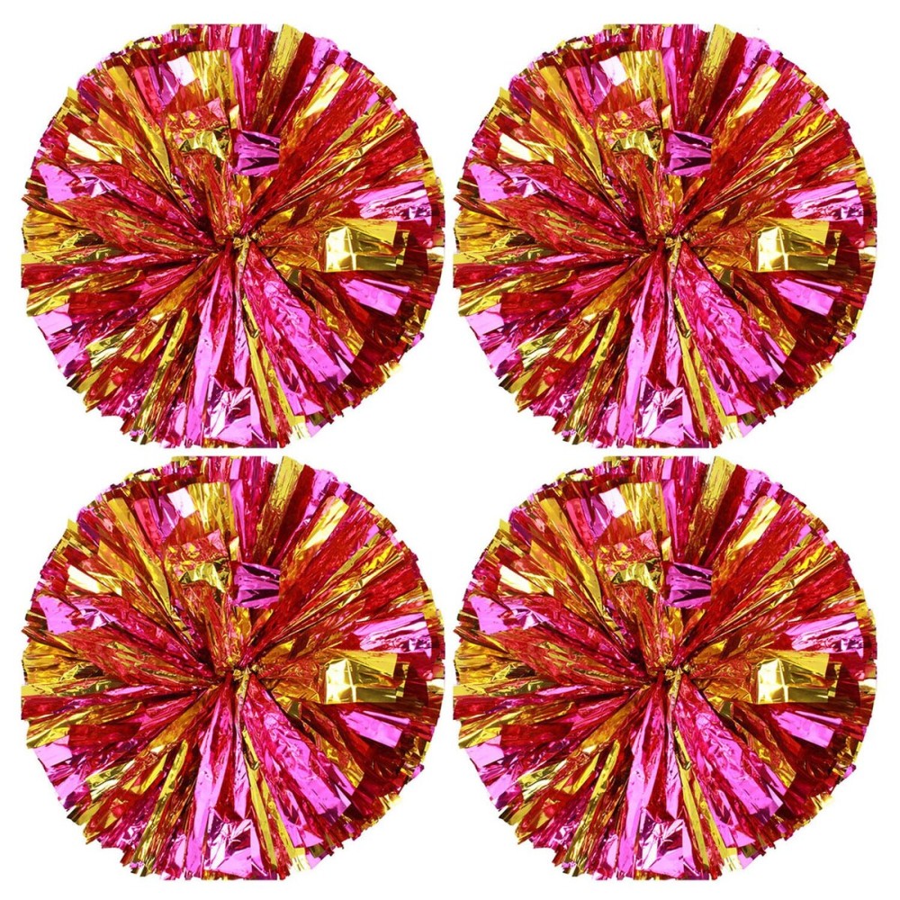 Hlonon 4 Pack Cheerleader Pom Poms Sports Dance Cheer Plastic Pom Poms Cheerleading for Sports Team Spirit Cheering (Rose Red Gold,50g)