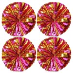 Hlonon 4 Pack Cheerleader Pom Poms Sports Dance Cheer Plastic Pom Poms Cheerleading for Sports Team Spirit Cheering (Rose Red Gold,50g)