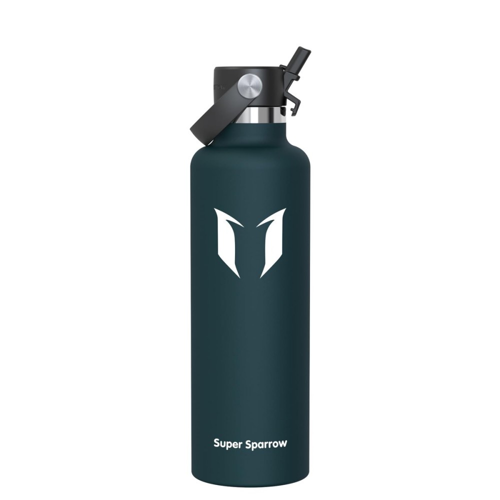 Super Sparrow Insulated Water Bottle - 34 Oz - Standard Mouth FlipFlow Flask - BPA Free, Leak Proof Drink Bottle- Ergonomic Straw Water Bottles for Work, Gym, Travel, Sports