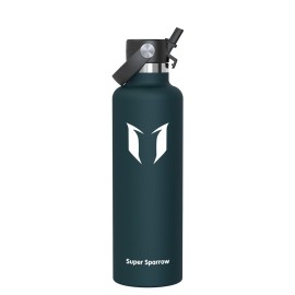 Super Sparrow Insulated Water Bottle - 34 Oz - Standard Mouth FlipFlow Flask - BPA Free, Leak Proof Drink Bottle- Ergonomic Straw Water Bottles for Work, Gym, Travel, Sports