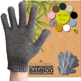 Temple Spring Exfoliating Glove, Carbonized Rayon Bamboo Exfoliating Body Scrubber, Loofah Washcloth, Exfoliate Loofa Shower Scrubber, Body Exfoliator Scrub, Shower Loofah Bath Sponge - Grey