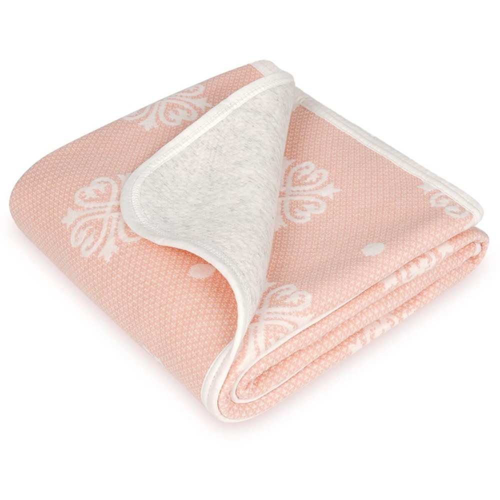 Organic Cotton Patterned Baby Crib Blanket for All Seasons - Warm, Breathable, Super Soft, Thick and Light Weight Quilted Toddler Blanket for Boys and Girls 39\'\'x39\'\' Large - Pink Snow