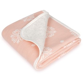 Organic Cotton Patterned Baby Crib Blanket for All Seasons - Warm, Breathable, Super Soft, Thick and Light Weight Quilted Toddler Blanket for Boys and Girls 39\'\'x39\'\' Large - Pink Snow