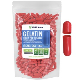 XPRS Nutra Size 00 Empty Capsules - 500 Count Empty Gelatin Capsules - Pills DIY Capsule Filling - Fillable Pill Gel Caps for Do-It-Yourself Supplements (Red)