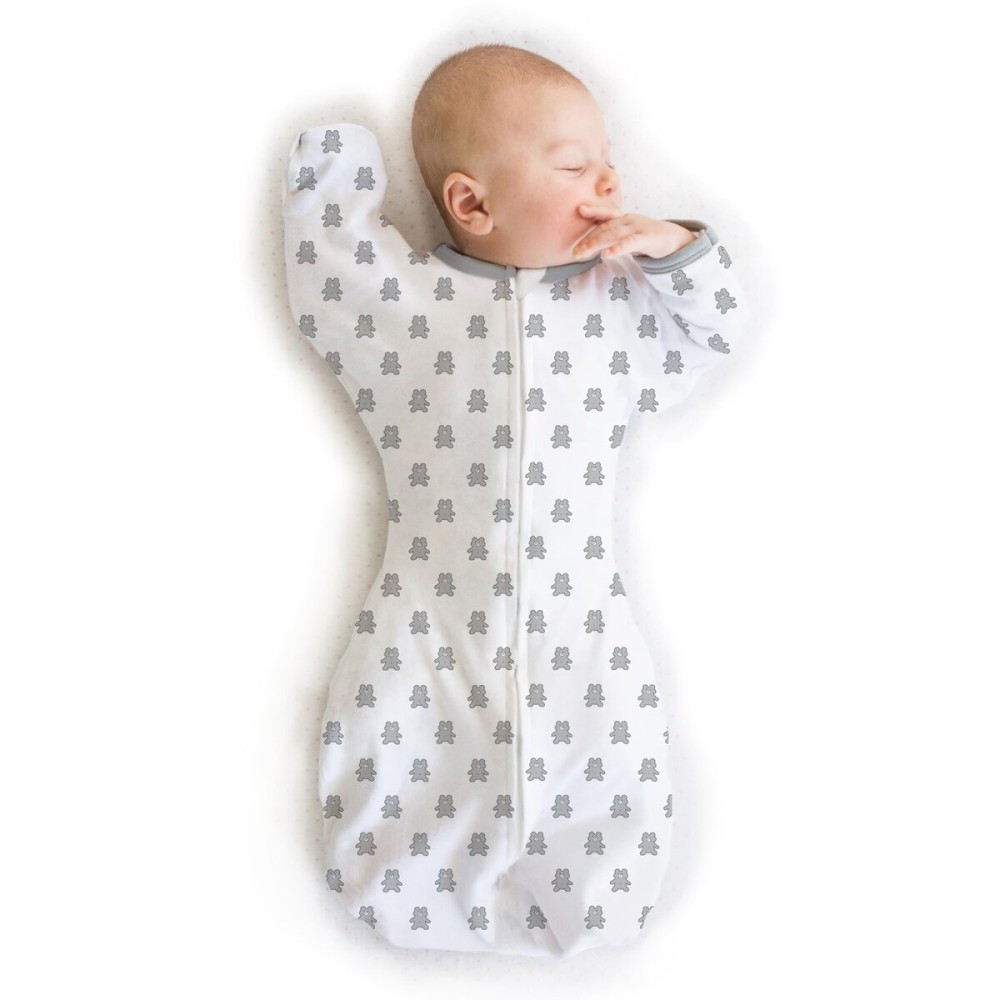 Amazing Baby Transitional Swaddle Sack, Arms Up Half-Length Sleeves & Mitten Cuffs, Swaddle for Newborn Transition to Baby Sleep Sack Wearable Blanket, Small, 0-3 month, 6-14 lb, Sterling Tiny Bear