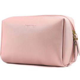 Narwey PU Leather Pink Makeup Bag Travel Cosmetic Bag Toiletry Organizer Make up Bag with Compartments for Women and Girls (Large, Pink)