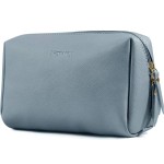 Narwey PU Leather Makeup Bag Travel Cosmetic Bag Toiletry Organizer Make up Bag with Compartments for Women and Girls (Large, Greyish Blue)