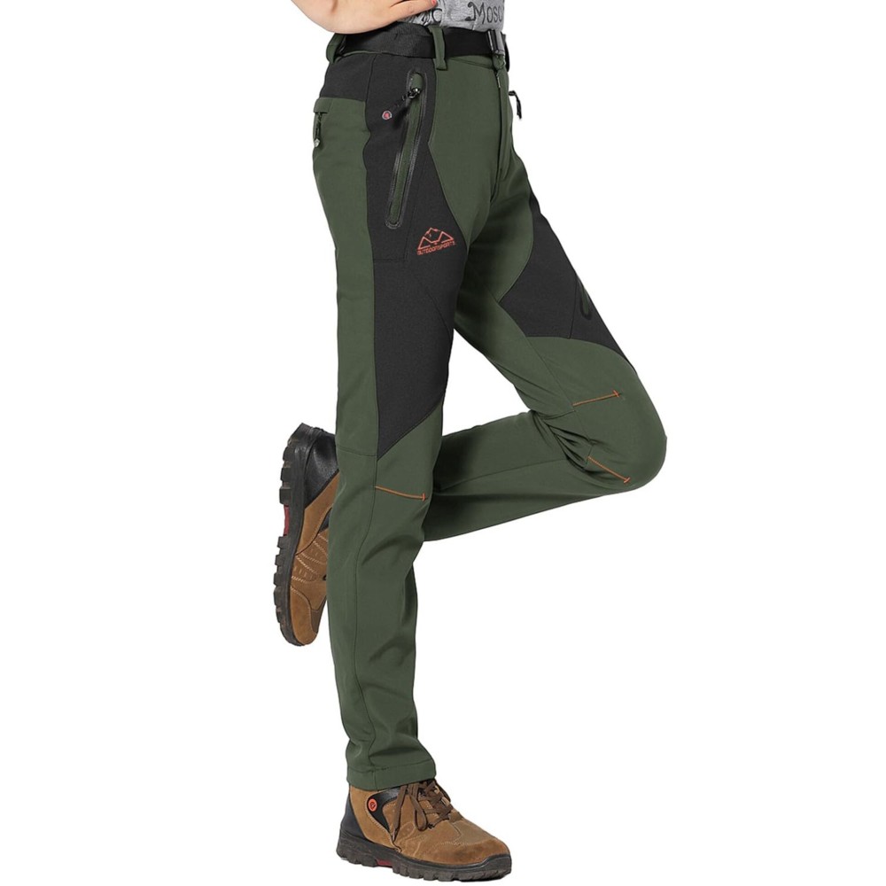 Rdruko Women\'s Hiking Pants Outdoor Waterproof Windproof Softshell Fleece Slim Snow Ski Pants(Green, US XXL)