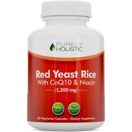 Red Yeast Rice 1200mg with CoQ10 Supplement & Flush Free Niacin 120 Extra Strength Vegetarian Capsules - Advanced Healthy Heart Formula - Non-Irradiated, Citrinin Free