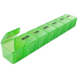 Sukuos Extra Large 7 Day Pill Organizer Easy to Open, Weekly Pill Box Daily Medicine Case with Clear Lid, Silkscreen Printed Vitamin Holder for Fish Oils or Supplements (Green)