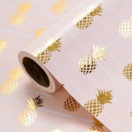 WRAPAHOLIC 30 Inch Jumbo Pineapple Wrapping Paper Roll - 30 Inch x 16.5 Feet - Jumbo Pink and Gold Foil Pineapple Design for Birthday, Wedding, Bridal Shower, Baby Shower