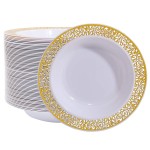 I00000 60 PCS Gold Disposable Soup Bowls,12 oz Plastic Soup Bowls with Gold Rim,Heavy Duty Plastic Bowl for Thanksgiving,Christmas,Wedding and Party