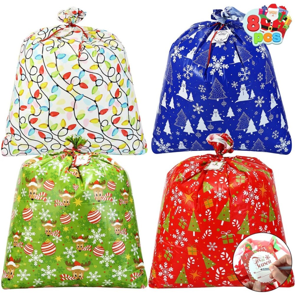 JOYIN 8 PCs Christmas Jumbo Gift Bags Heavy Duty 36 x 44 with Gift Tags for Large Gifts, Big Xmas Bag for Christmas Season, Gift Giving, Holiday Presents or Decorations