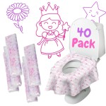 Princess Disposable Toilet Seat Cover for Kids, 40 pack, Extra Large, Waterproof and Individually Wrapped, Travel Toilet Seat Covers, Disposable Potty Liners for Toddlers Potty Training and Travel