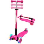 ChromeWheels Foldable Scooters for Kids, Deluxe Kick Scooter 4 Adjustable Height 132lbs Weight Limit 3 Wheel, Lean to Steer LED Light Up Wheels, Best Gifts for Girls Boys Age 3-12 Year Old, Pink