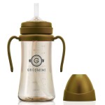 GROSMIMI Spill Proof no Spill Magic Sippy Cup with Straw with Handle for Baby and Toddlers, Customizable, PPSU, BPA Free 10 oz (Golden brown)