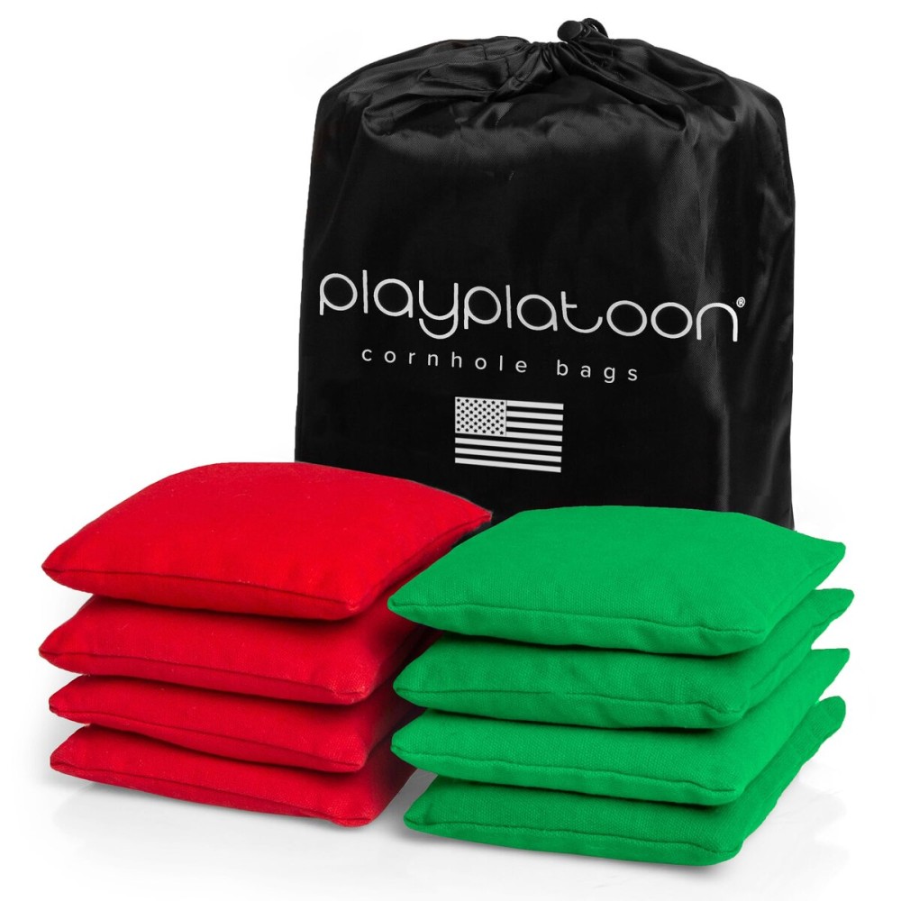 Play Platoon Weather Resistant Cornhole Bags - Set of 8 Regulation Corn Hole - Red & Green - Durable Duck Cloth Corn Hole for Tossing Game, Includes Tote Bag