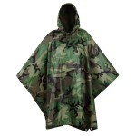 Lightweight Tactical Ripstop Camouflage Rain Poncho for Hiking, Hunting, Survival - USGI Style