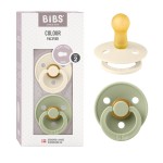 BIBS Pacifiers Colour Collection | Natural Rubber Baby Pacifier | Round Nipple | Set of 2 BPA-Free Soothers | Made in Denmark | 6+ Months (Pack of 2) | Sage/Ivory