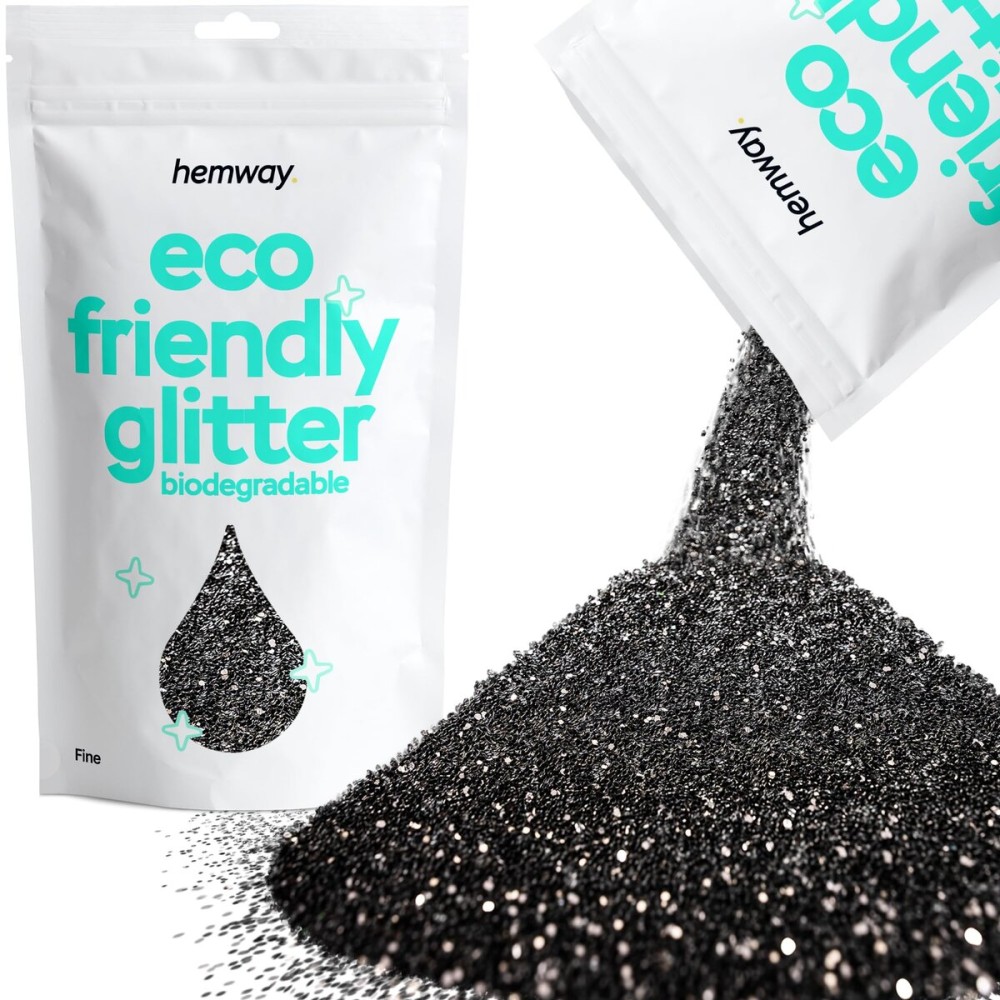 Hemway Eco Friendly Biodegradable Glitter 100g / 3.5oz Bio Cosmetic Safe Sparkle Vegan for Face, Eyeshadow, Body, Hair, Nail and Festival Makeup, Craft - Fine (1/64 0.015 0.4mm) - Black