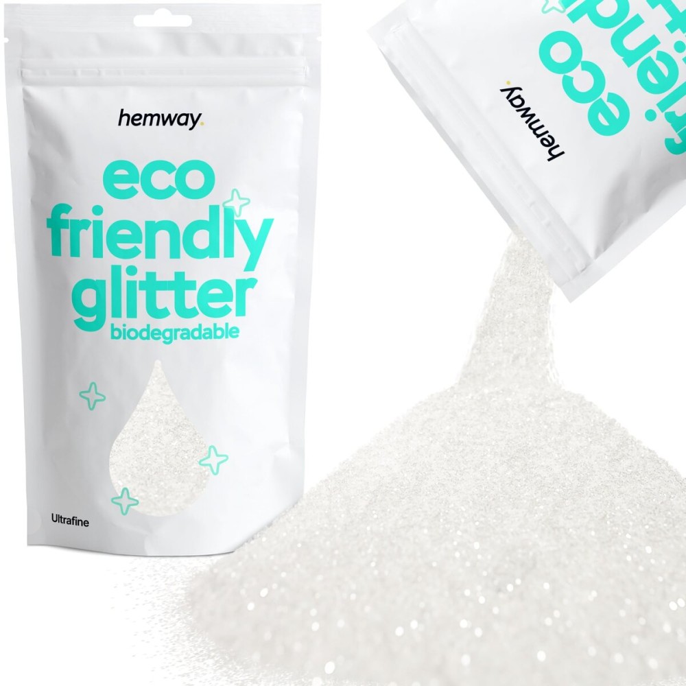 Hemway Eco Friendly Biodegradable Glitter 100g / 3.5oz Bio Cosmetic Safe Sparkle Vegan for Face, Eyeshadow, Body, Hair, Nail and Festival Makeup - Ultrafine (1/128 0.008 0.2mm) - White Iridescent