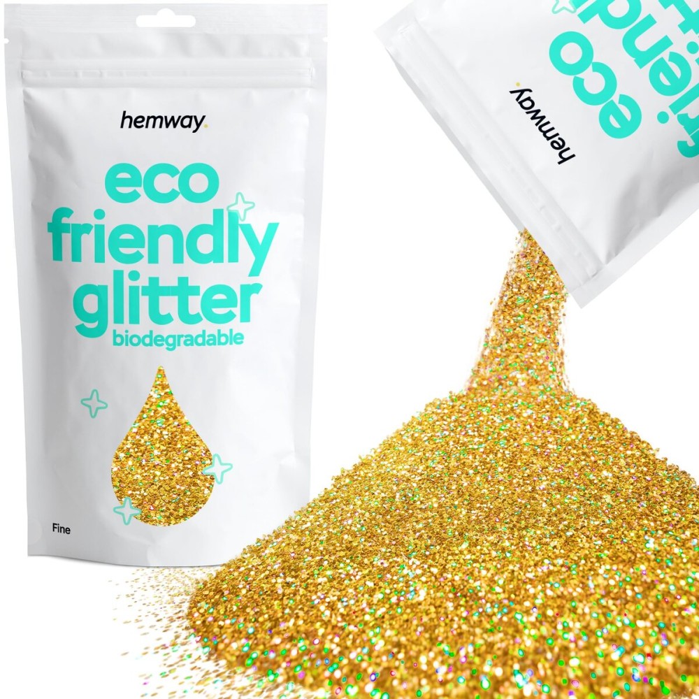 Hemway Biodegradable Glitter Eco Friendly - 100g/3.5oz Bio Cosmetic Safe Sparkle Vegan for Face Eyeshadow Body Hair Festival Makeup Craft - Fine (1/64 0.015 0.4mm) - Gold Holographic