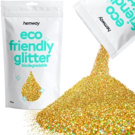 Hemway Biodegradable Glitter Eco Friendly - 100g/3.5oz Bio Cosmetic Safe Sparkle Vegan for Face Eyeshadow Body Hair Festival Makeup Craft - Fine (1/64 0.015 0.4mm) - Gold Holographic