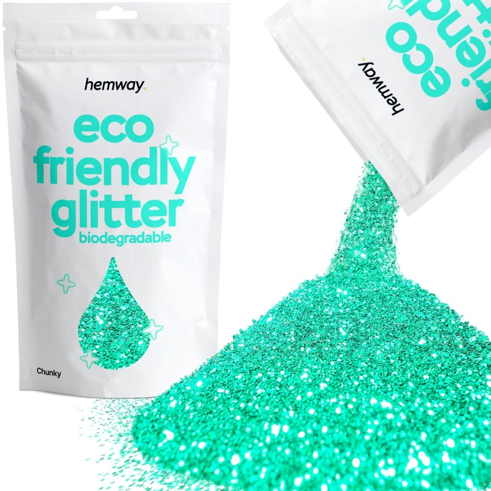 Hemway Biodegradable Glitter Eco Friendly - 100g/3.5oz Bio Cosmetic Safe Sparkle Vegan for Face Eyeshadow Body Hair Festival Makeup Craft - Chunky (1/40 0.025 0.6mm) - Turquoise Blue