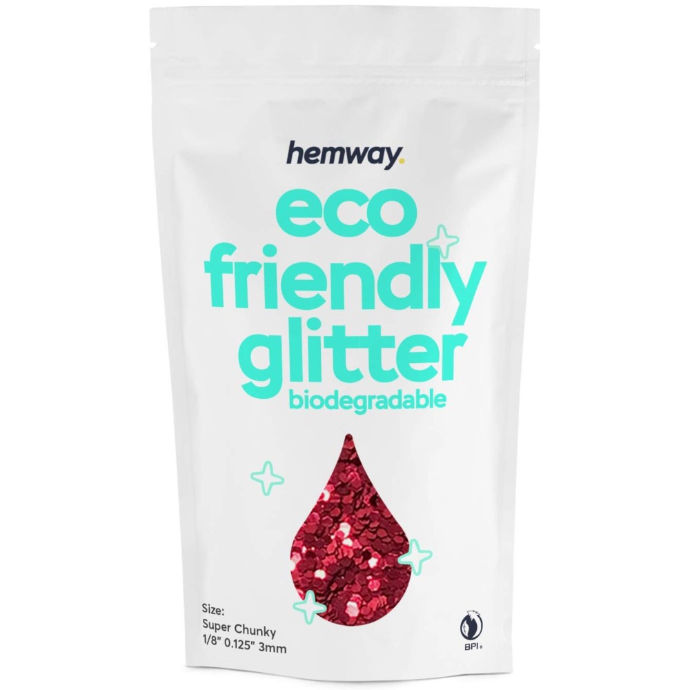 Hemway Biodegradable Glitter Eco Friendly - 100g/3.5oz Bio Cosmetic Safe Sparkle Vegan for Face Eyeshadow Body Hair Festival Makeup Craft - Super Chunky (1/8 0.125 3mm) - Red