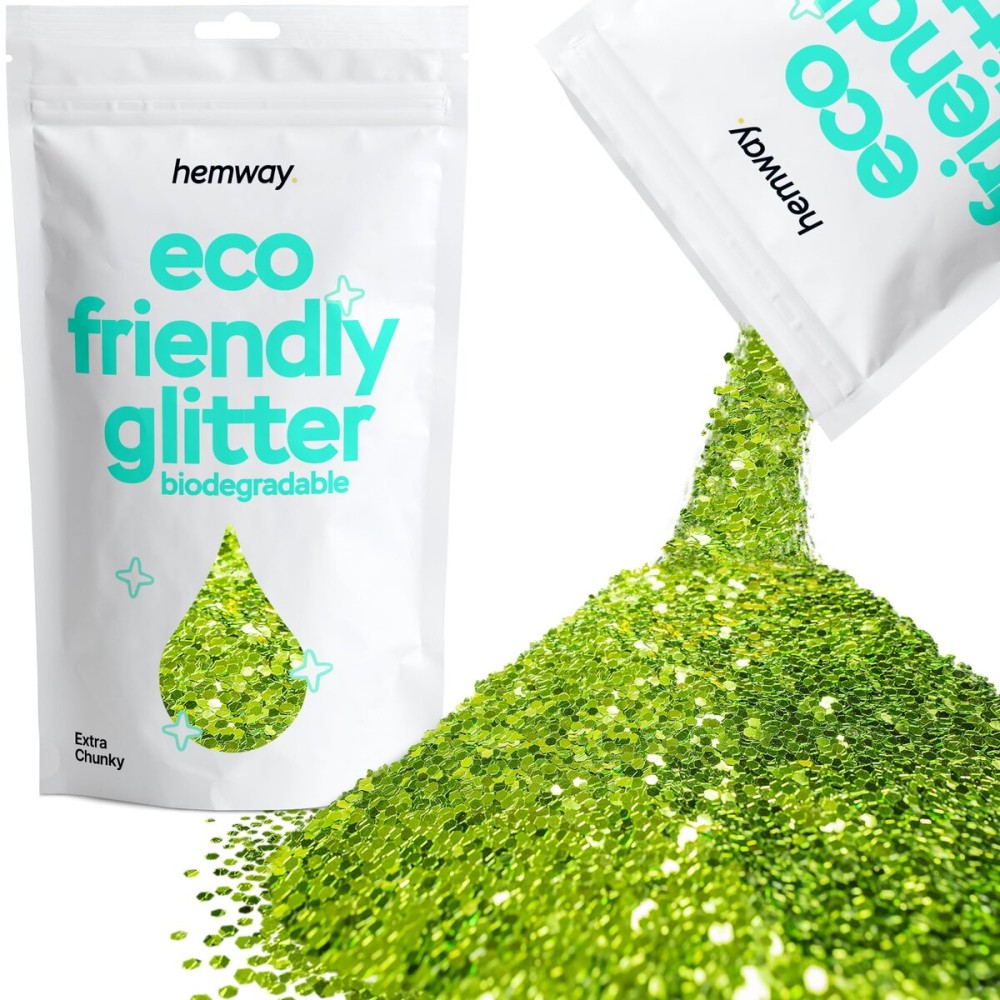 Hemway Eco Friendly Biodegradable Glitter 100g / 3.5oz Bio Cosmetic Safe Sparkle Vegan for Face, Eyeshadow, Body, Hair, Nail and Festival Makeup, Craft - Extra Chunky (1/24 0.040 1mm) - Lime Green