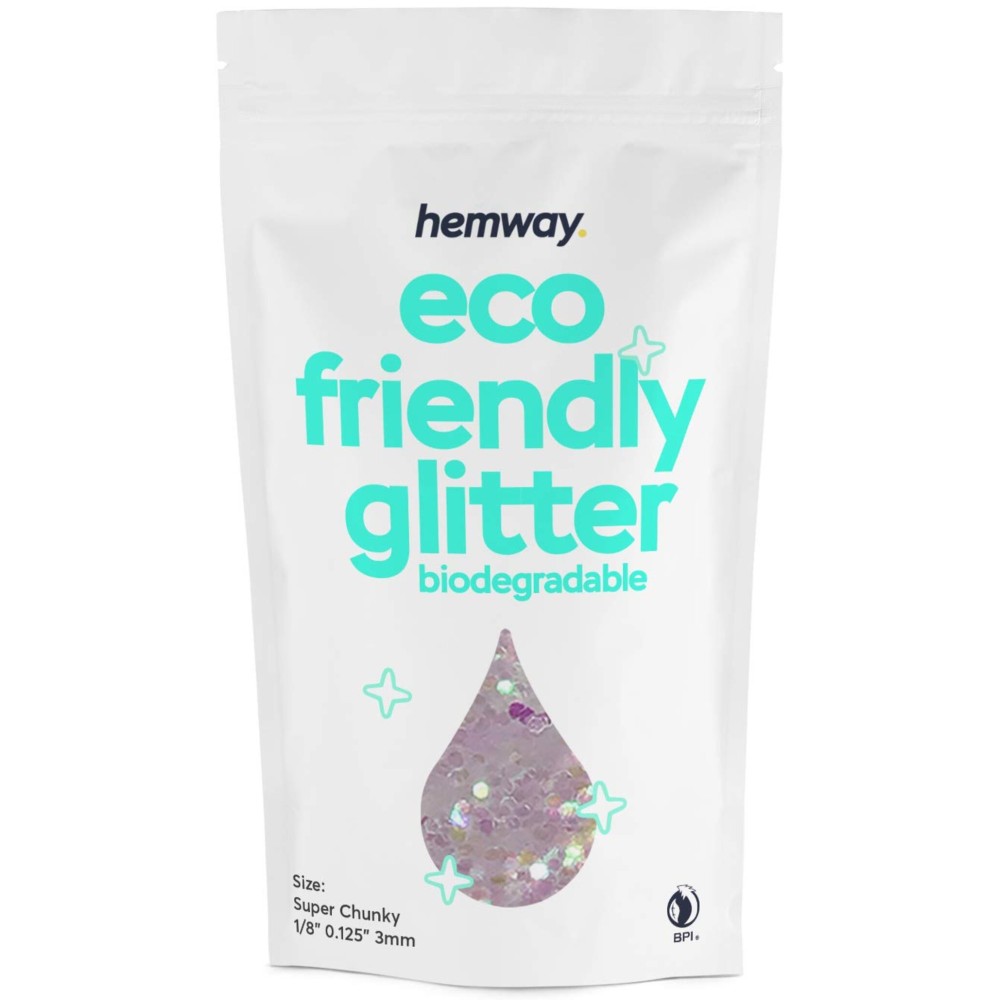 Hemway Eco Friendly Biodegradable Glitter 100g / 3.5oz Bio Cosmetic Safe Sparkle Vegan for Face, Eyeshadow, Body, Hair, Nail and Festival - Super Chunky (1/8 0.125 3mm) - Mother of Pearl Iridescent
