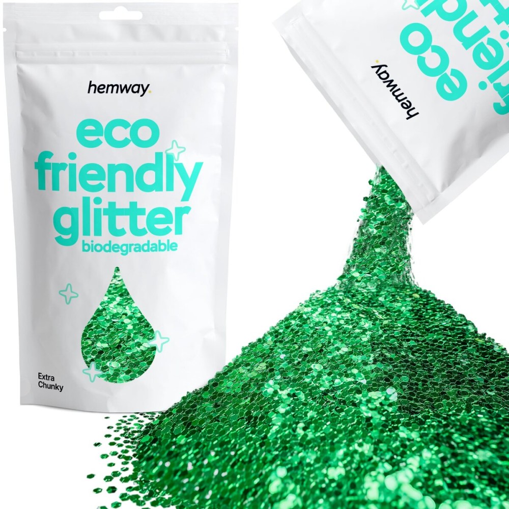 Hemway Eco Friendly Biodegradable Glitter 100g / 3.5oz Bio Cosmetic Safe Sparkle Vegan for Face, Eyeshadow, Body, Hair, Nail and Festival Makeup - Extra Chunky (1/24 0.040 1mm) - Emerald Green