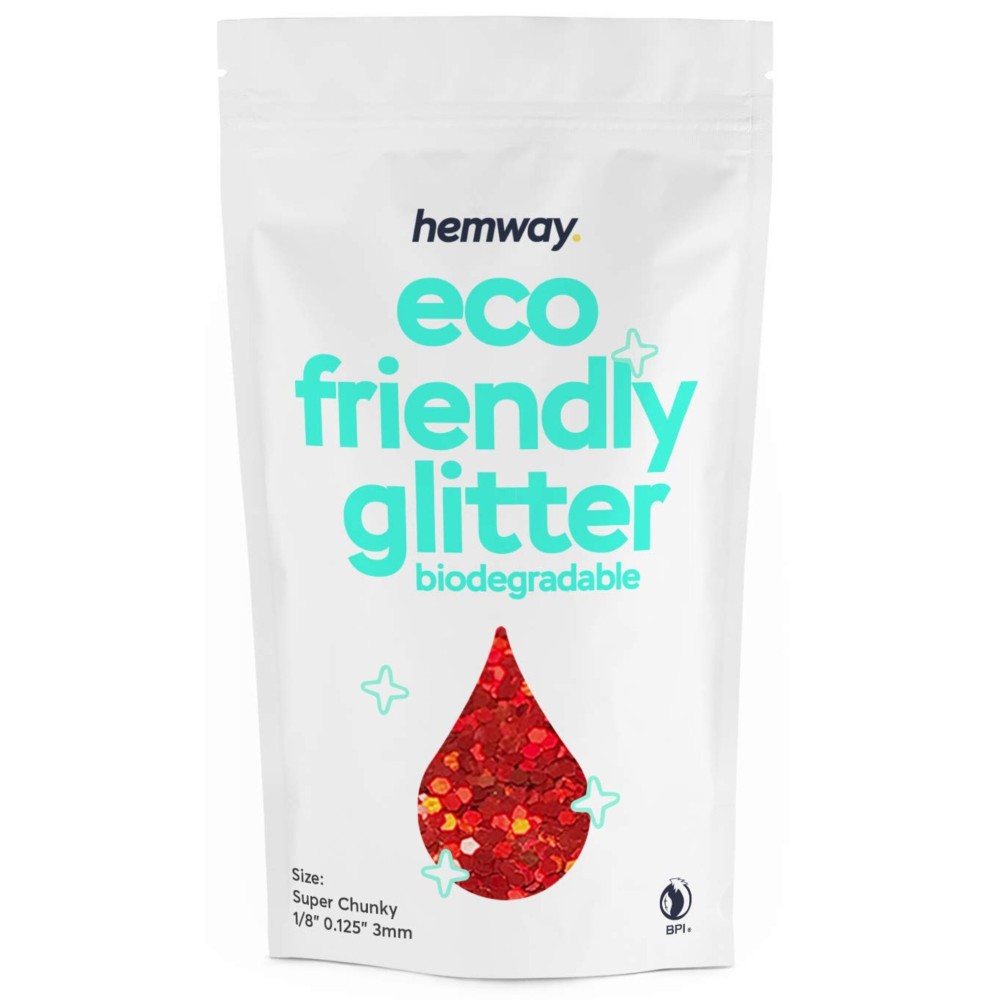 Hemway Biodegradable Glitter Eco Friendly - 100g/3.5oz Bio Cosmetic Safe Sparkle Vegan for Face Eyeshadow Body Hair Festival Makeup Craft - Super Chunky (1/8 0.125 3mm) - Red Holographic