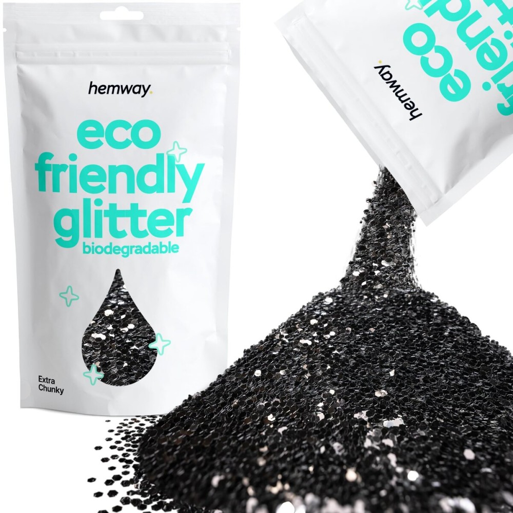 Hemway Eco Friendly Biodegradable Glitter 100g / 3.5oz Bio Cosmetic Safe Sparkle Vegan for Face, Eyeshadow, Body, Hair, Nail and Festival Makeup, Craft - Extra Chunky (1/24 0.040 1mm) - Black