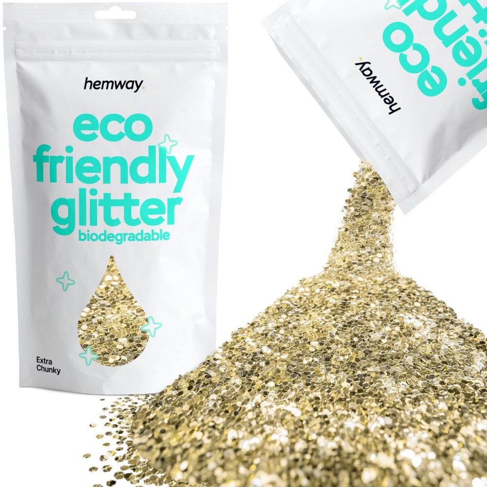 Hemway Eco Friendly Biodegradable Glitter 100g / 3.5oz Bio Cosmetic Safe Sparkle Vegan for Face, Eyeshadow, Body, Hair, Nail and Festival Makeup - Extra Chunky (1/24 0.040 1mm) - Champagne Gold