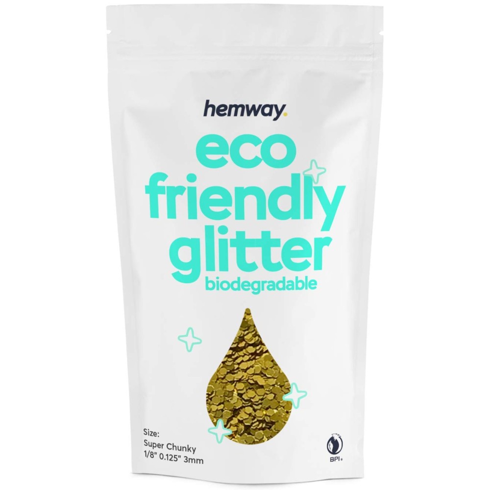 Hemway Biodegradable Glitter Eco Friendly - 100g/3.5oz Bio Cosmetic Safe Sparkle Vegan for Face Eyeshadow Body Hair Festival Makeup Craft - Super Chunky (1/8 0.125 3mm) - Gold