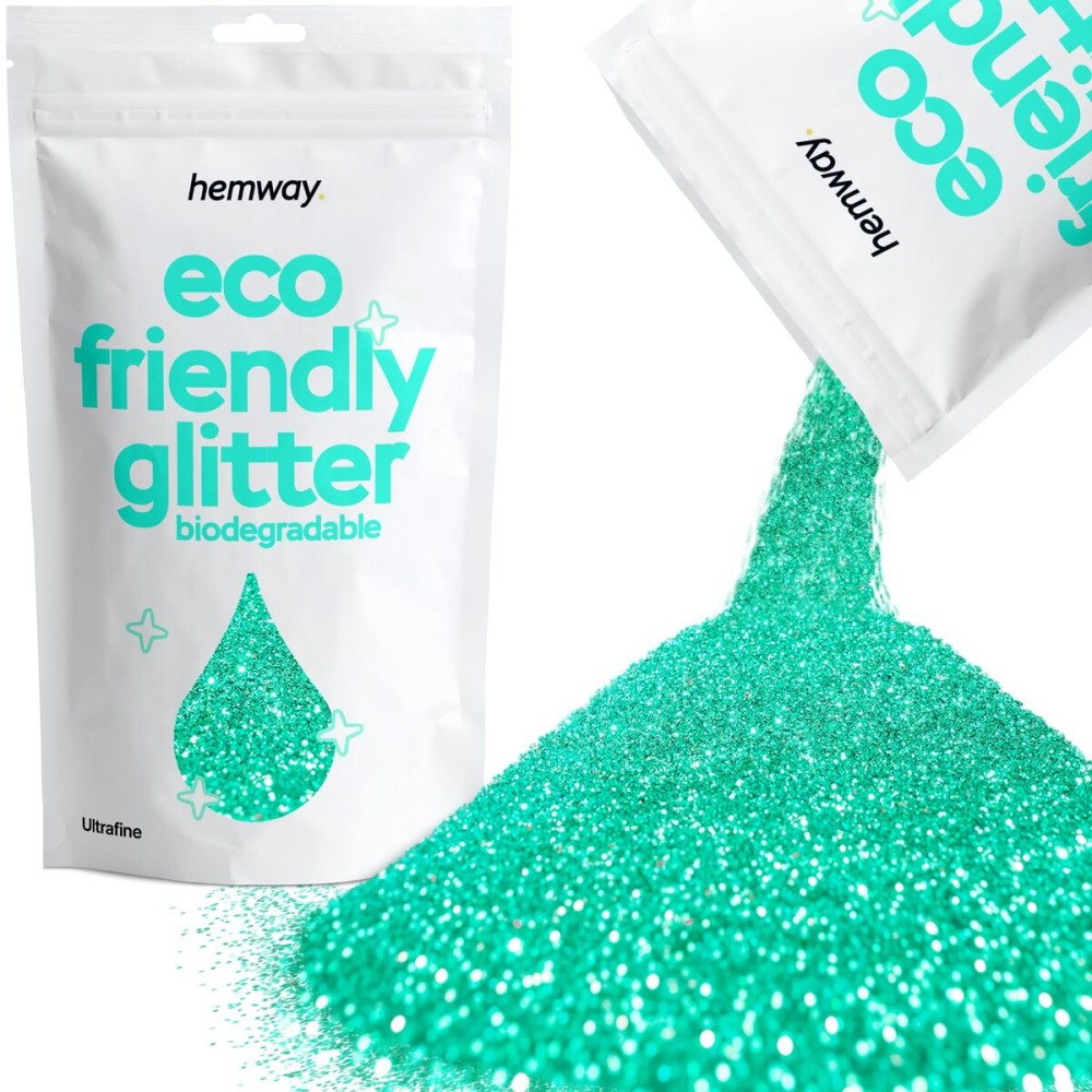 Hemway Eco Friendly Biodegradable Glitter 100g / 3.5oz Bio Cosmetic Safe Sparkle Vegan for Face, Eyeshadow, Body, Hair, Nail and Festival Makeup - Ultrafine (1/128 0.008 0.2mm) - Turquoise Blue