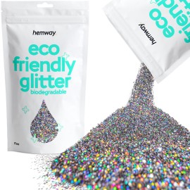 Hemway Eco Friendly Biodegradable Glitter 100g / 3.5oz Bio Cosmetic Safe Sparkle Vegan for Face, Eyeshadow, Body, Hair, Nail and Festival - Fine (1/64 0.015 0.4mm) - Gun Metal Grey Holographic