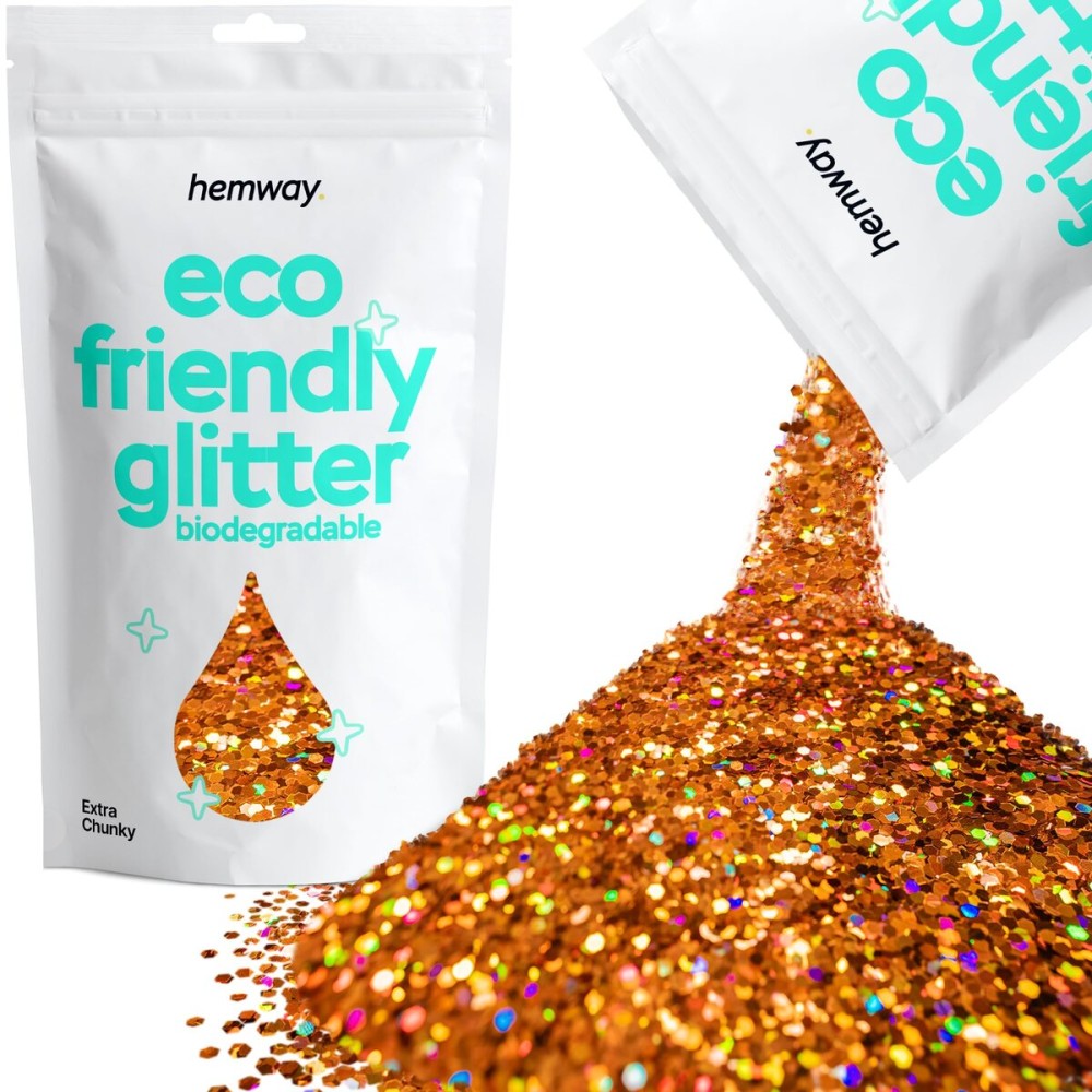 Hemway Biodegradable Glitter Eco Friendly - 100g/3.5oz Bio Cosmetic Safe Sparkle Vegan for Face Eyeshadow Body Hair Festival Makeup Craft - Extra Chunky (1/24 0.040 1mm) - Copper Holographic