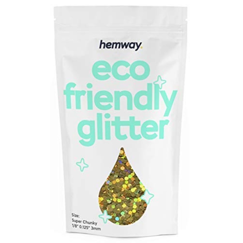 Hemway Eco Friendly Biodegradable Glitter 100g / 3.5oz Bio Cosmetic Safe Sparkle Vegan for Face, Eyeshadow, Body, Hair, Nail and Festival Makeup - Super Chunky (1/8 0.125 3mm) - Gold Holographic