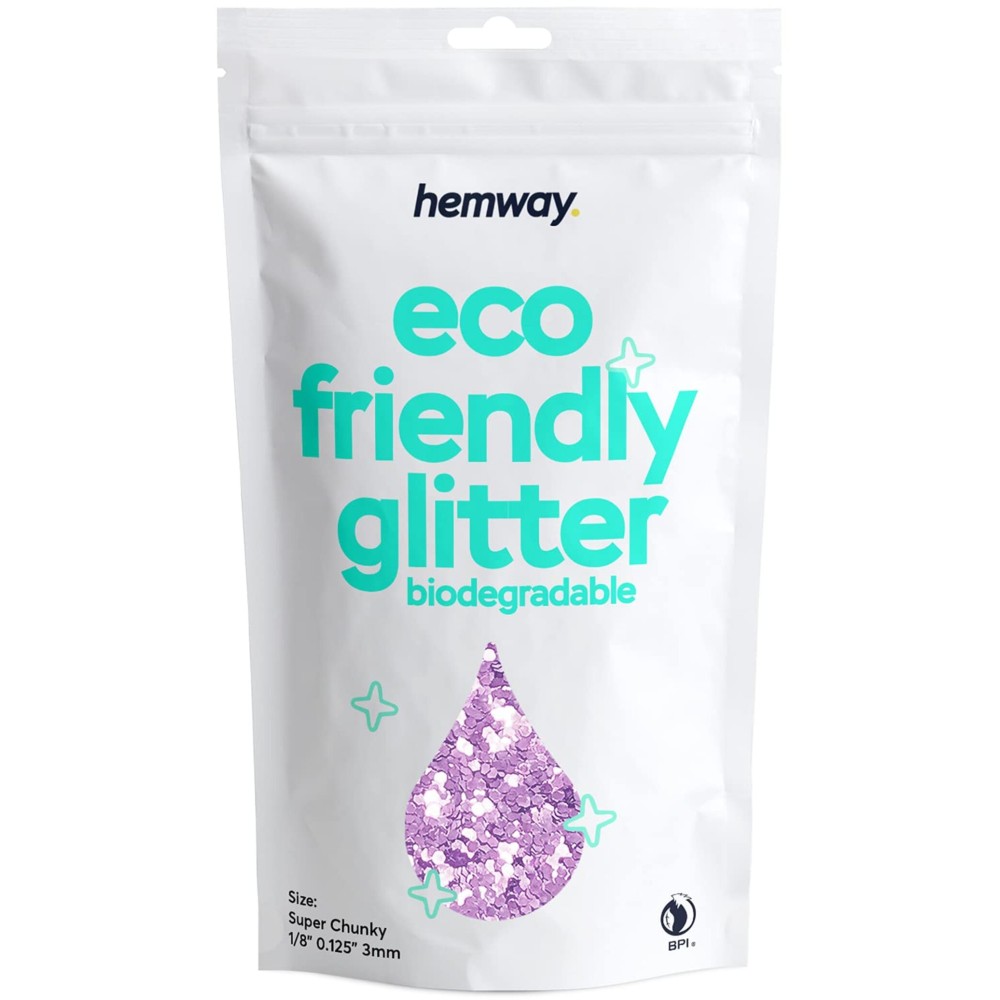 Hemway Biodegradable Glitter Eco Friendly - 100g/3.5oz Bio Cosmetic Safe Sparkle Vegan for Face Eyeshadow Body Hair Festival Makeup Craft - Super Chunky (1/8 0.125 3mm) - Lavender Purple