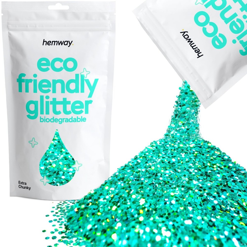 Hemway Eco Friendly Biodegradable Glitter 100g / 3.5oz Bio Cosmetic Safe Sparkle Vegan For Face, Eyeshadow, Body, Hair, Nail And Festival - Extra Chunky (1/24 0.040 1mm) - Turquoise Blue Holographic